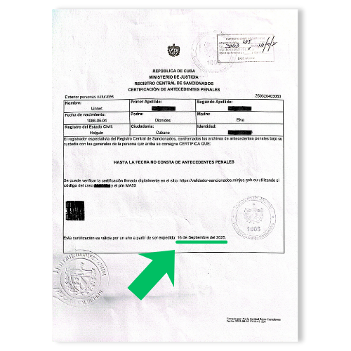 Ejemplo de fecha de emisión en documento cubano